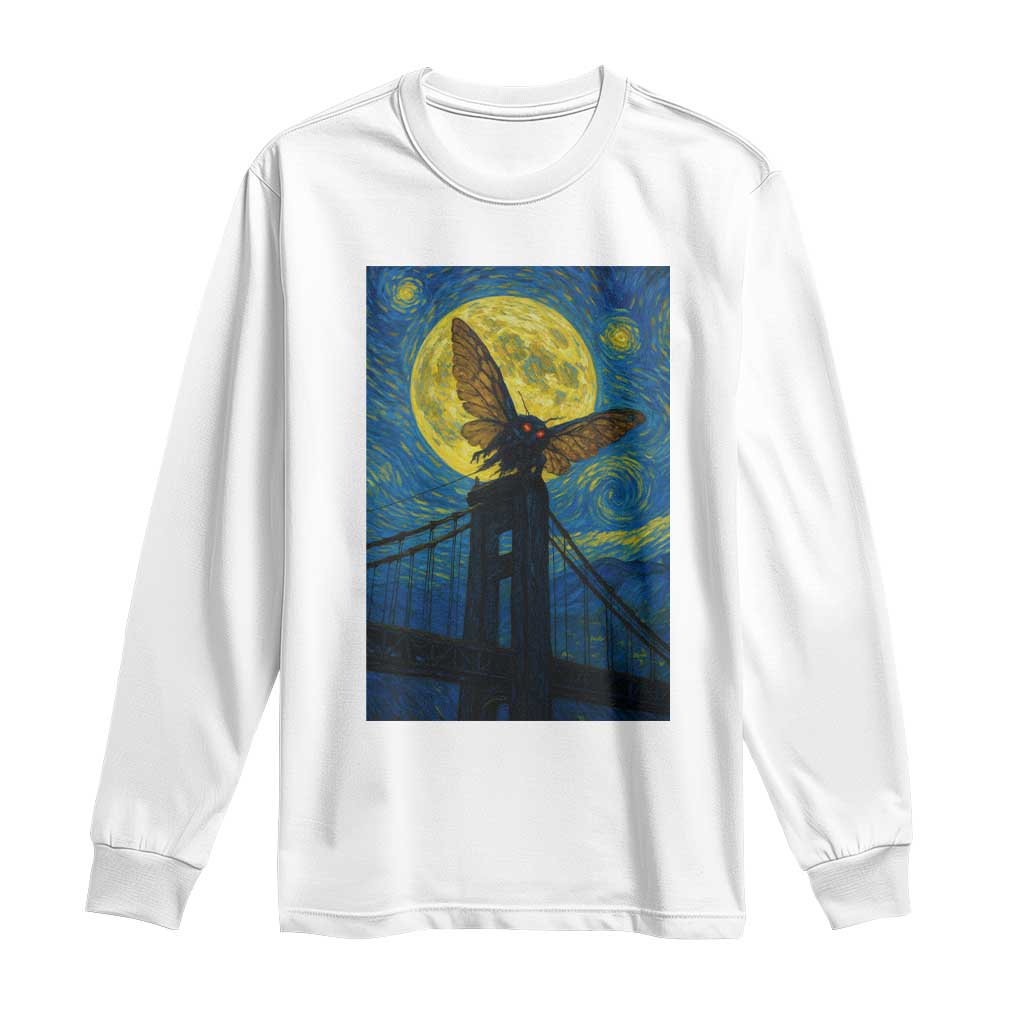 Mothman Starry Night Long Sleeve Shirt Van Gogh Cryptid Gift TS12 White Print Your Wear