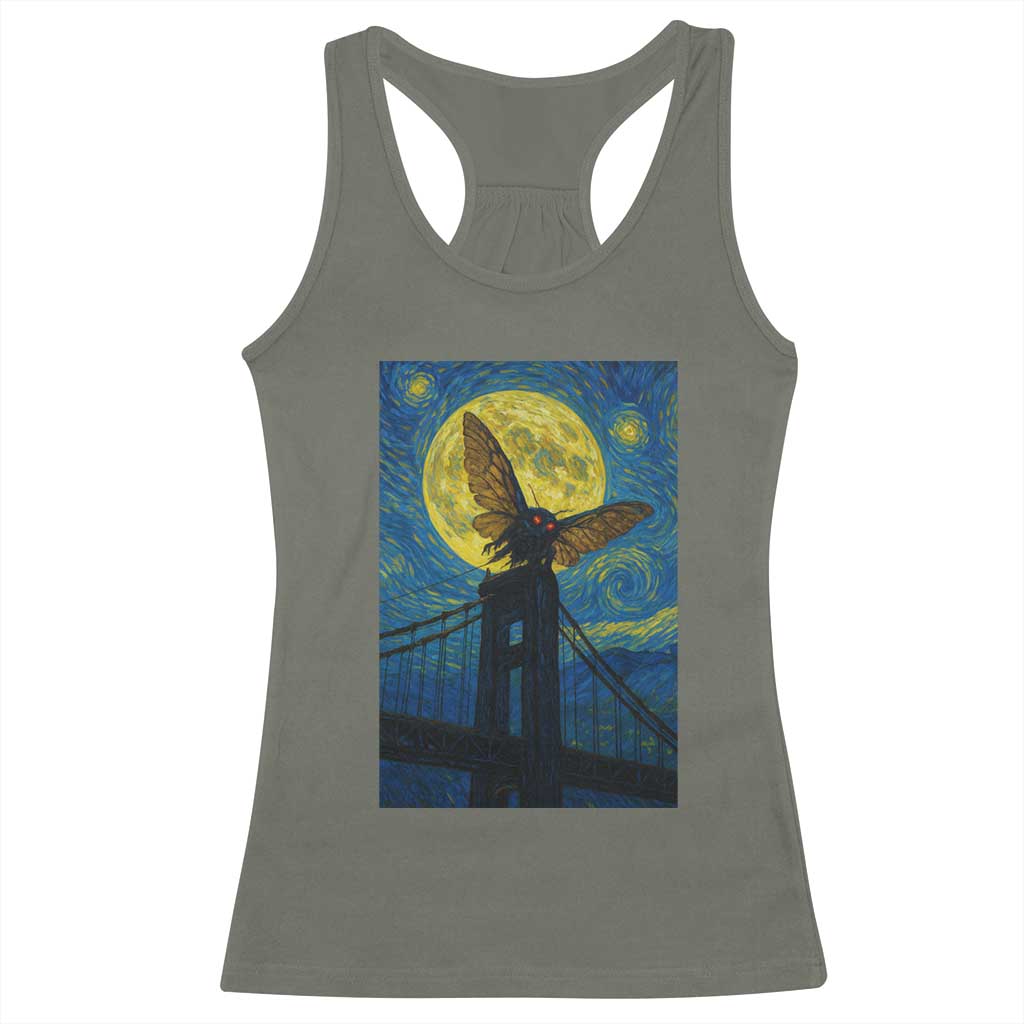 Mothman Starry Night Racerback Tank Top Van Gogh Cryptid Gift TS12 Military Green Print Your Wear
