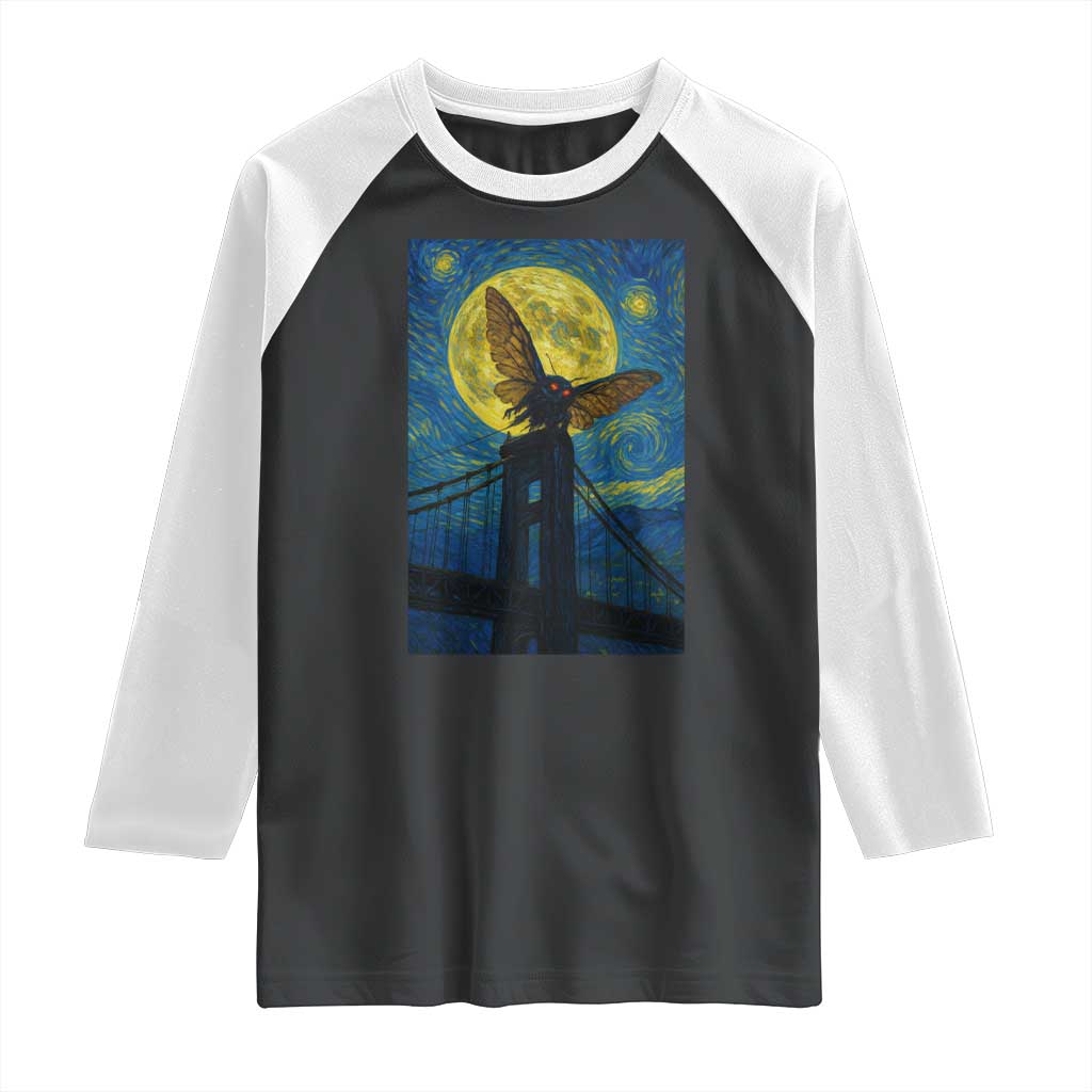 Mothman Starry Night Raglan Shirt Van Gogh Cryptid Gift TS12 Black White Print Your Wear