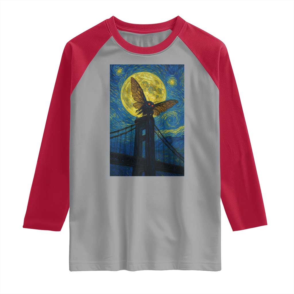 Mothman Starry Night Raglan Shirt Van Gogh Cryptid Gift TS12 Sport Gray Red Print Your Wear