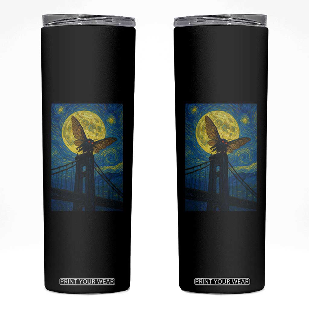 Mothman Starry Night Skinny Tumbler Van Gogh Cryptid Gift TS12 Black Print Your Wear