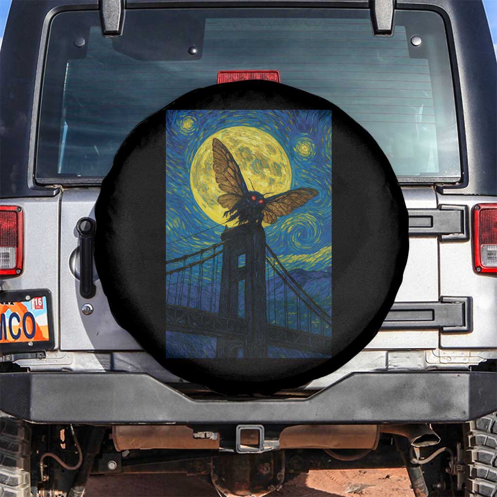 Mothman Starry Night Spare Tire Cover Van Gogh Cryptid Gift TS12 No hole Black Print Your Wear