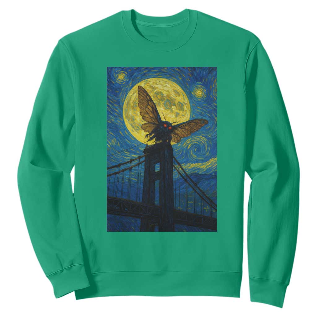 Mothman Starry Night Sweatshirt Van Gogh Cryptid Gift TS12 Irish Green Print Your Wear