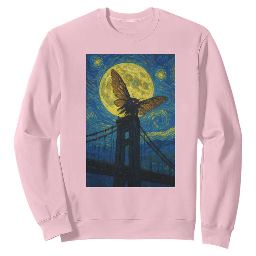 Mothman Starry Night Sweatshirt Van Gogh Cryptid Gift TS12 Light Pink Print Your Wear