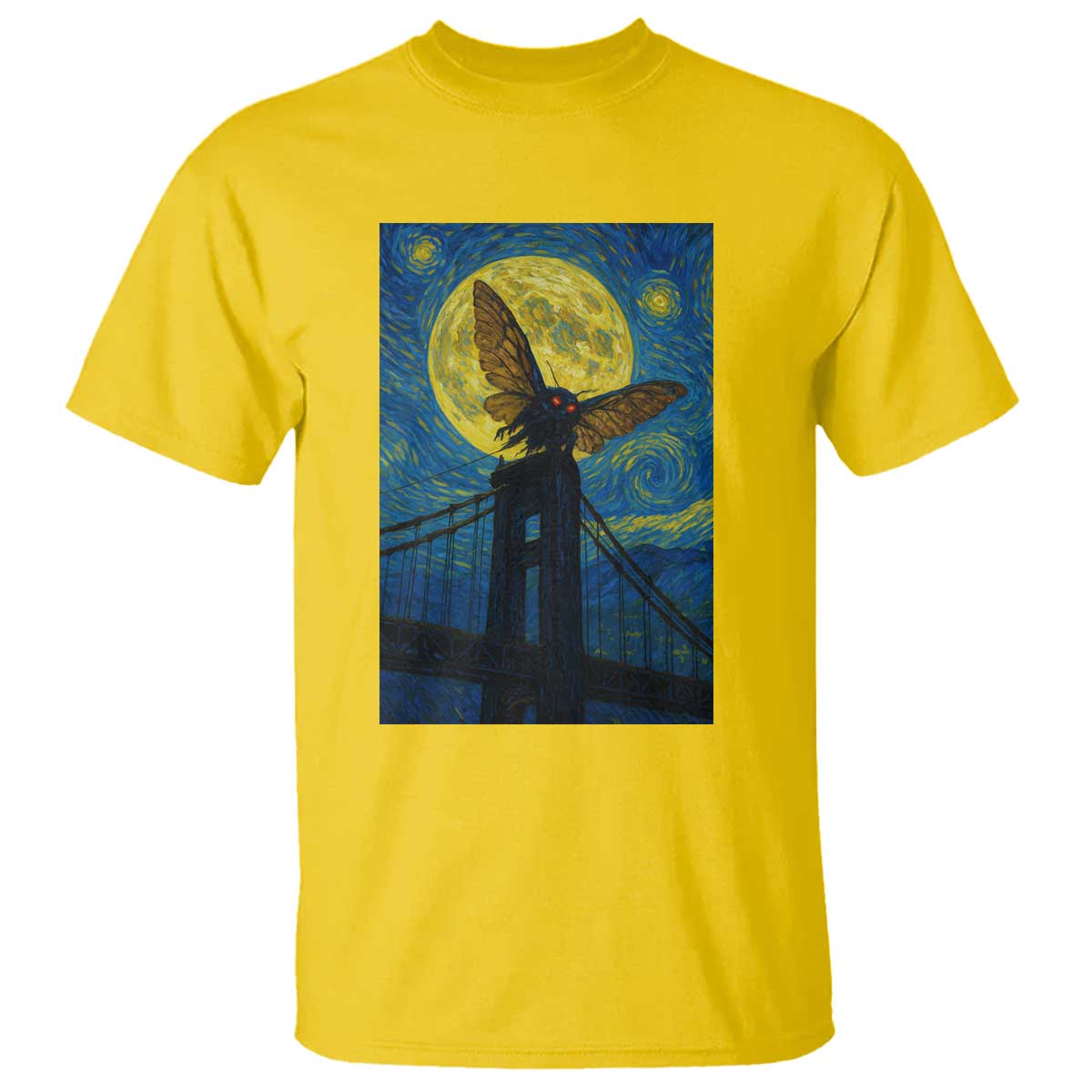 Mothman Starry Night T Shirt Van Gogh Cryptid Gift TS12 Daisy Print Your Wear