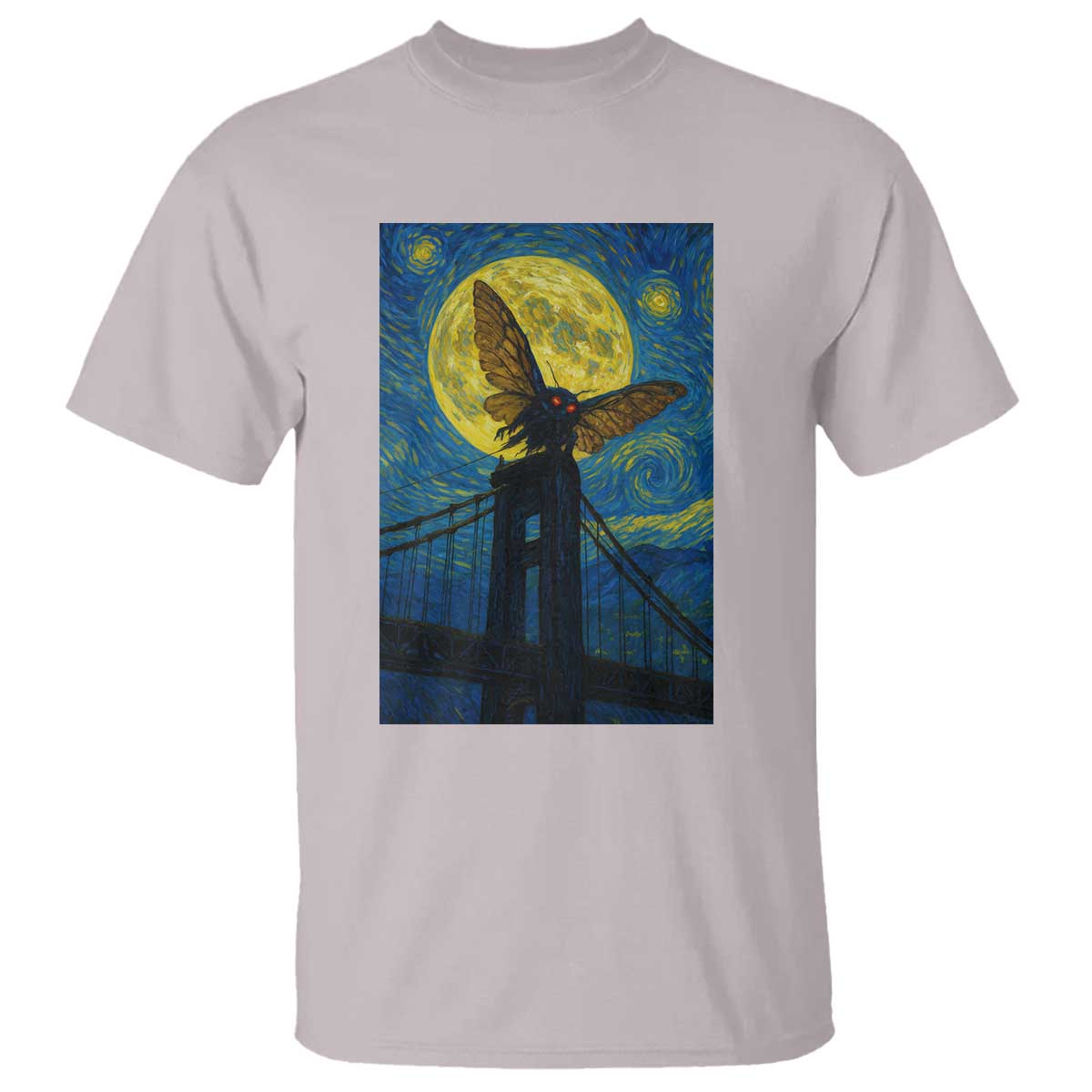 Mothman Starry Night T Shirt Van Gogh Cryptid Gift TS12 Ice Gray Print Your Wear