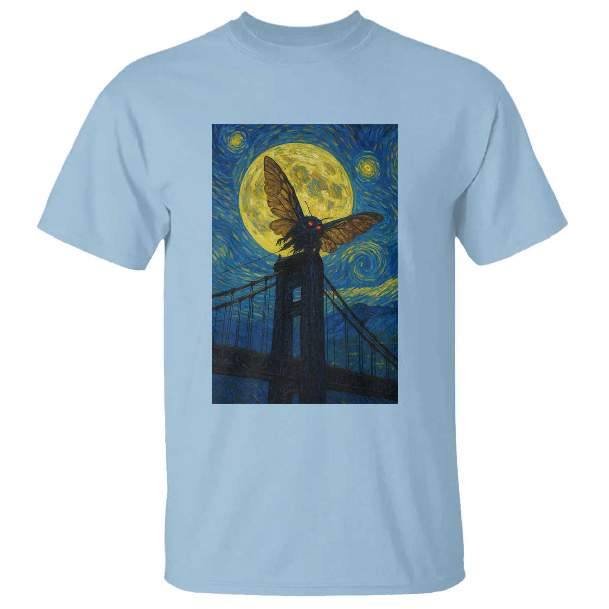 Mothman Starry Night T Shirt Van Gogh Cryptid Gift TS12 Light Blue Print Your Wear