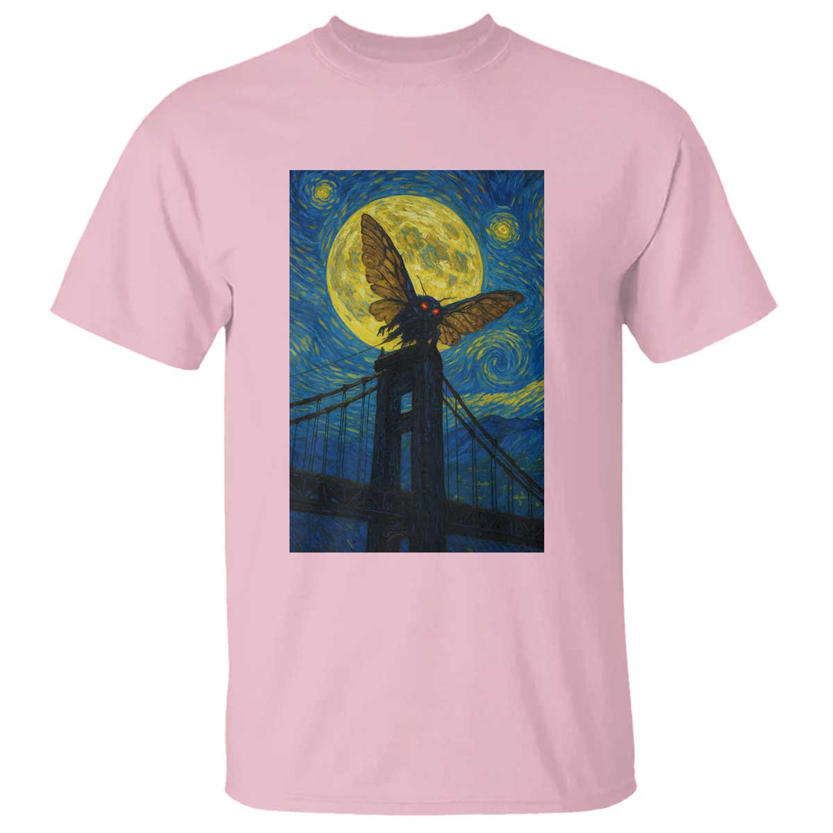 Mothman Starry Night T Shirt Van Gogh Cryptid Gift TS12 Light Pink Print Your Wear