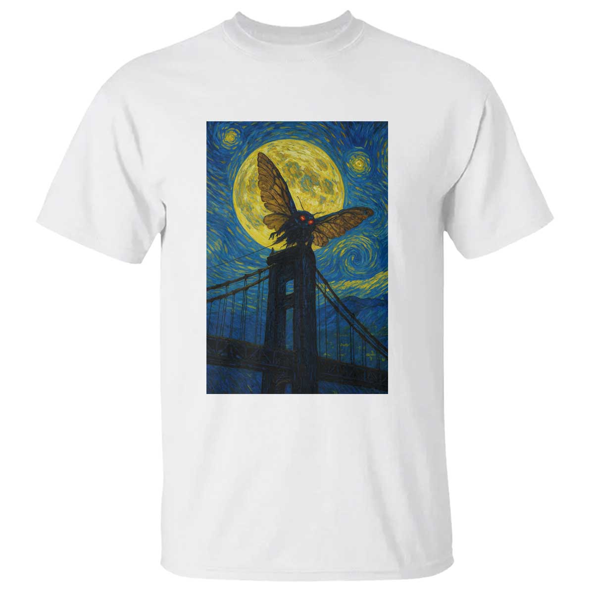 Mothman Starry Night T Shirt Van Gogh Cryptid Gift TS12 White Print Your Wear