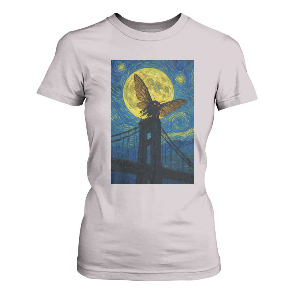 Mothman Starry Night T Shirt For Women Van Gogh Cryptid Gift TS12 Ice Gray Print Your Wear