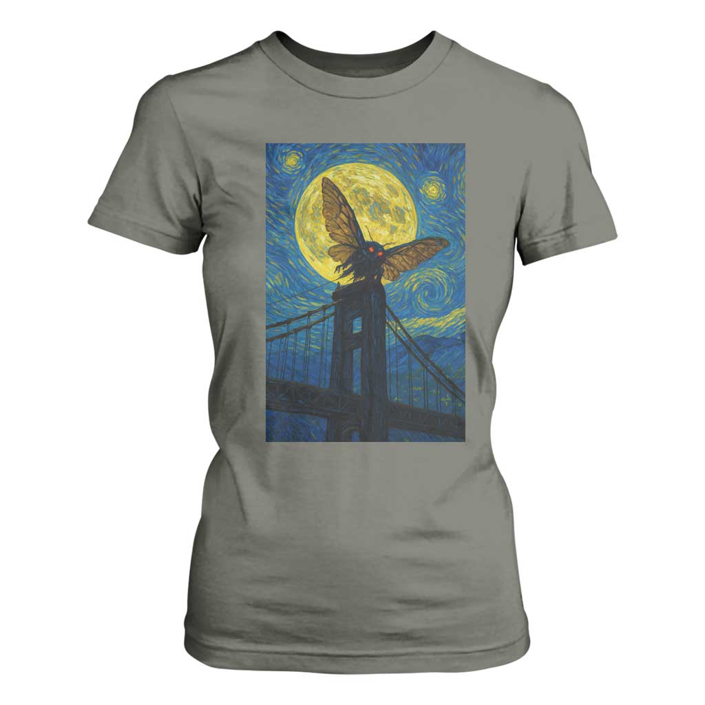 Mothman Starry Night T Shirt For Women Van Gogh Cryptid Gift TS12 Military Green Print Your Wear