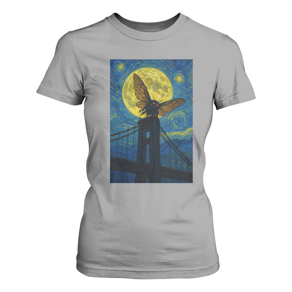 Mothman Starry Night T Shirt For Women Van Gogh Cryptid Gift TS12 Sport Gray Print Your Wear