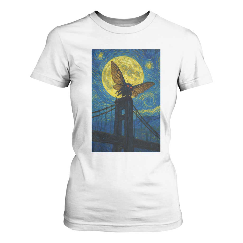 Mothman Starry Night T Shirt For Women Van Gogh Cryptid Gift TS12 White Print Your Wear