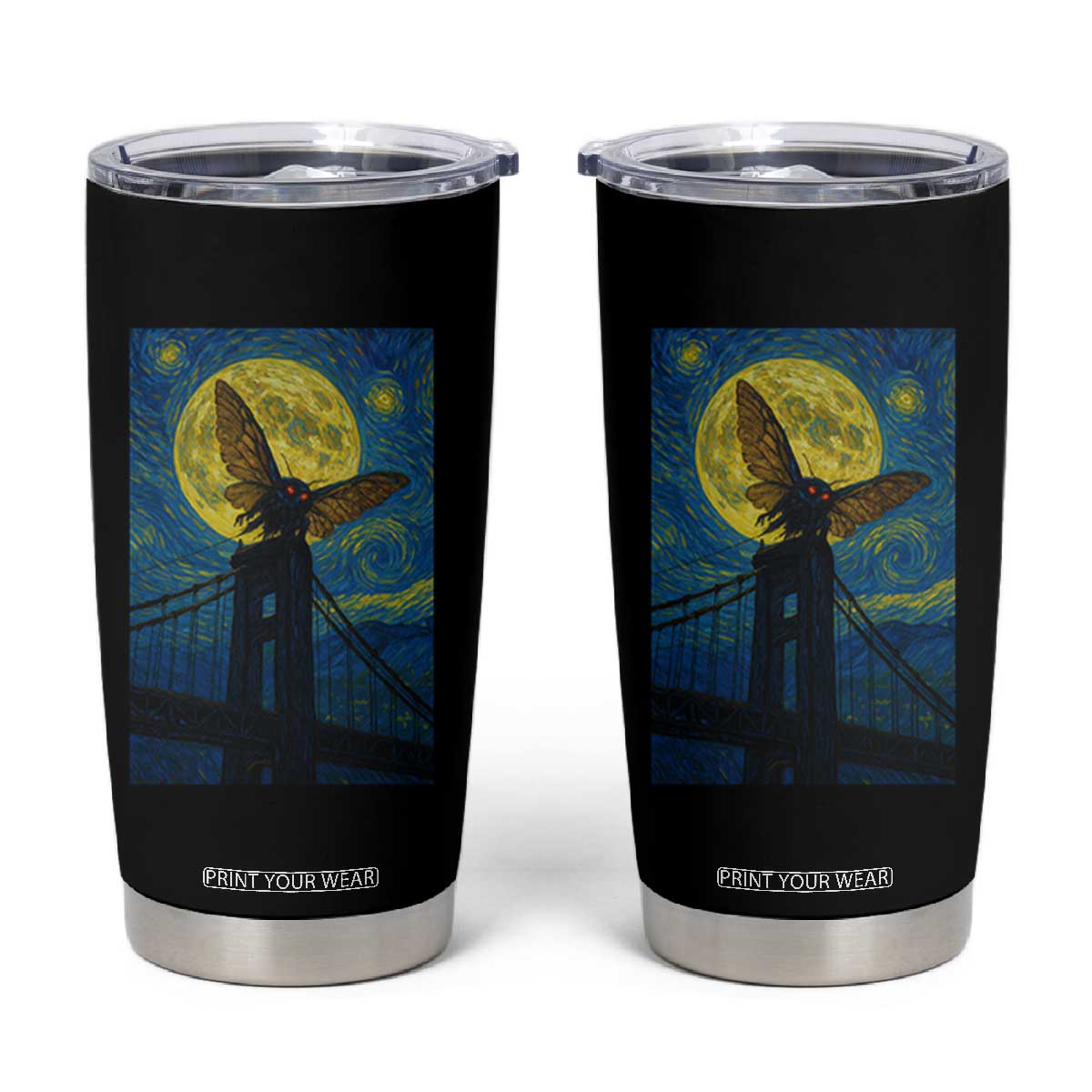Mothman Starry Night Tumbler Cup Van Gogh Cryptid Gift TS12 Black Print Your Wear