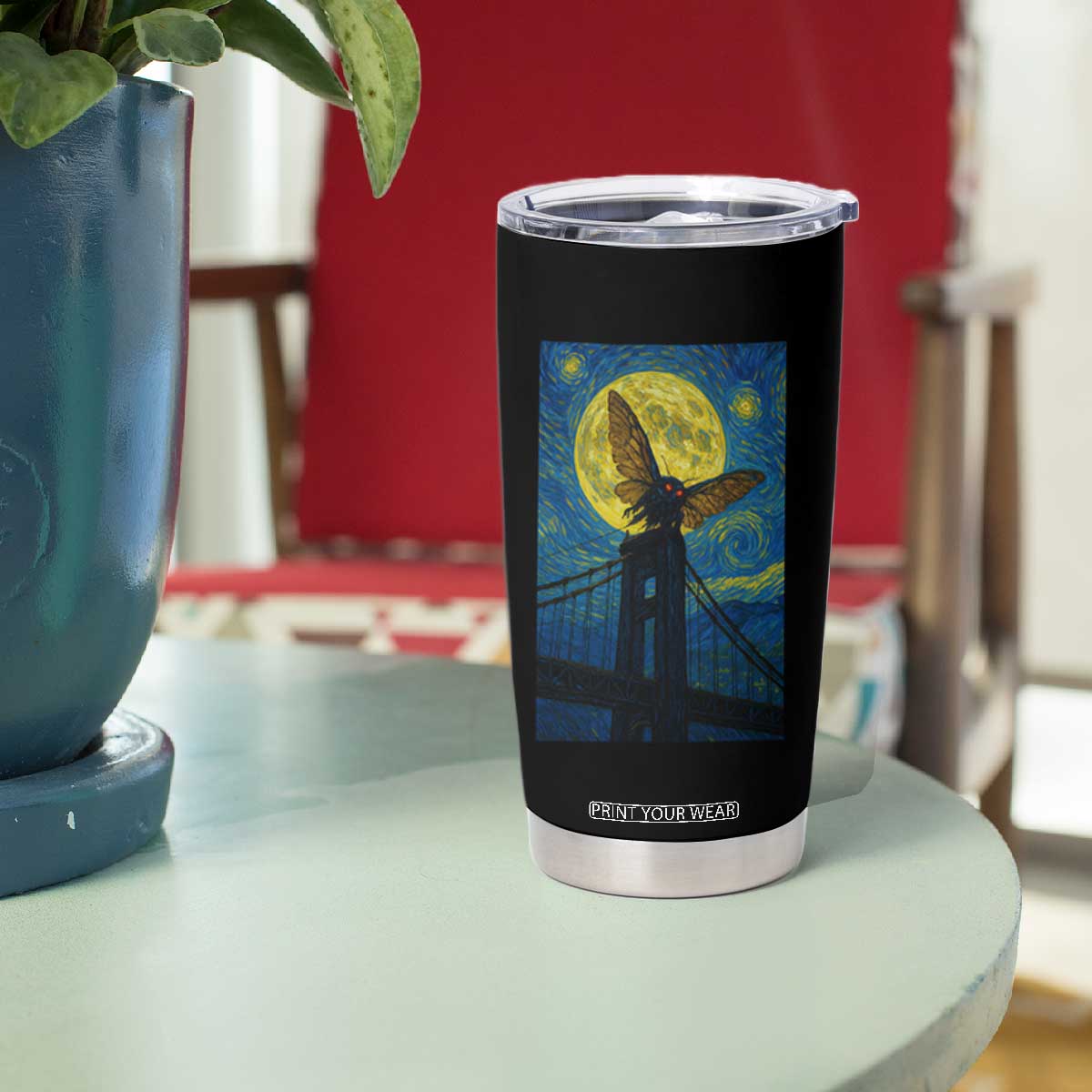 Mothman Starry Night Tumbler Cup Van Gogh Cryptid Gift TS12 Print Your Wear