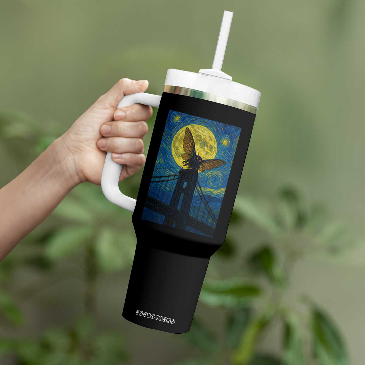 Mothman Starry Night Tumbler With Handle Van Gogh Cryptid Gift TS12 Print Your Wear