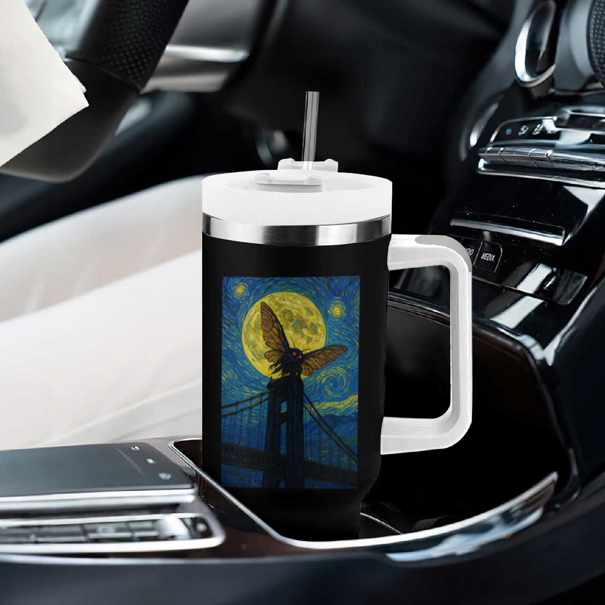 Mothman Starry Night Tumbler With Handle Van Gogh Cryptid Gift TS12 Print Your Wear