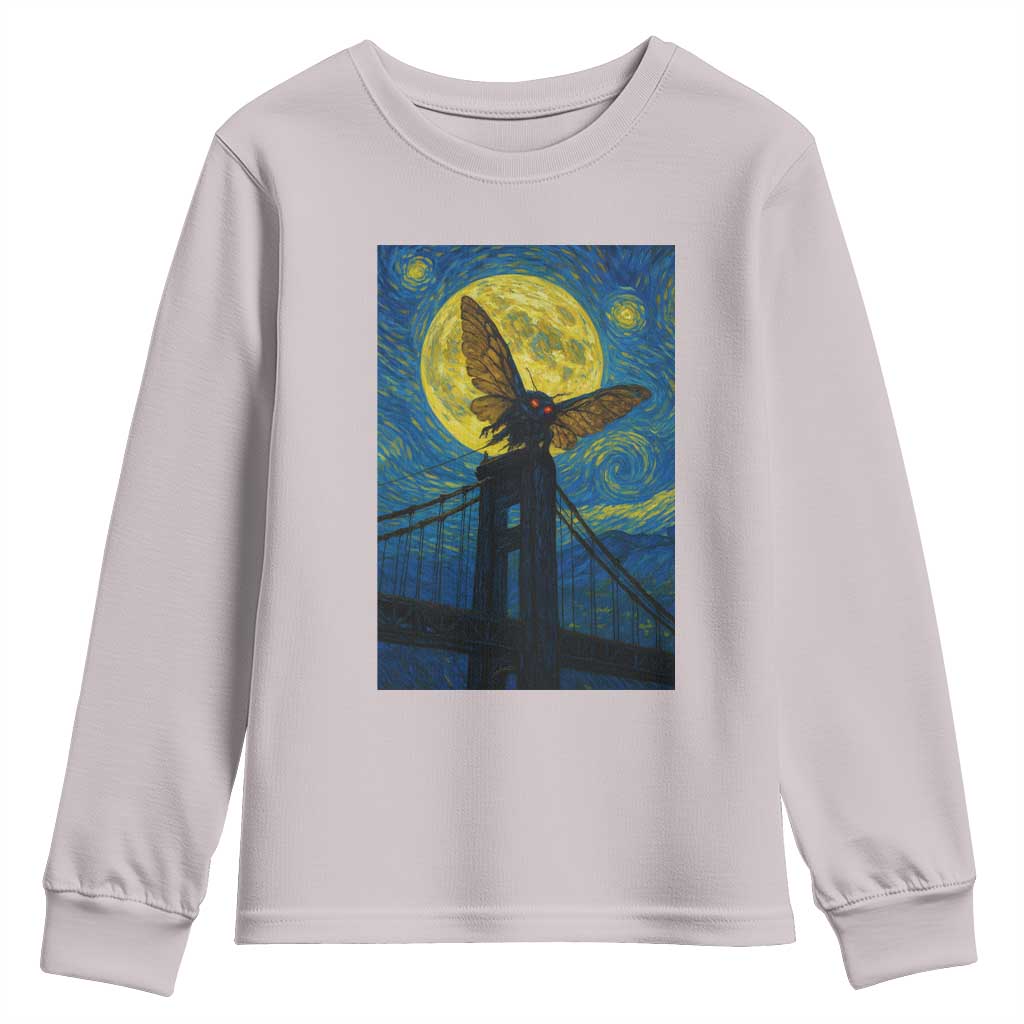 Mothman Starry Night Youth Sweatshirt Van Gogh Cryptid Gift TS12 Ice Gray Print Your Wear
