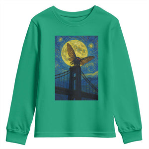 Mothman Starry Night Youth Sweatshirt Van Gogh Cryptid Gift TS12 Irish Green Print Your Wear