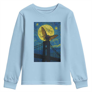 Mothman Starry Night Youth Sweatshirt Van Gogh Cryptid Gift TS12 Light Blue Print Your Wear