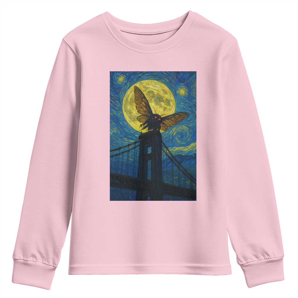 Mothman Starry Night Youth Sweatshirt Van Gogh Cryptid Gift TS12 Light Pink Print Your Wear