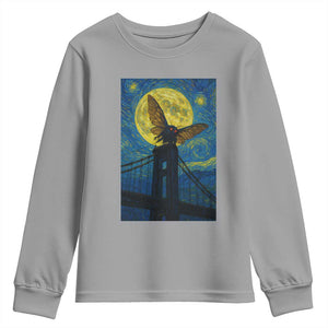 Mothman Starry Night Youth Sweatshirt Van Gogh Cryptid Gift TS12 Sport Gray Print Your Wear
