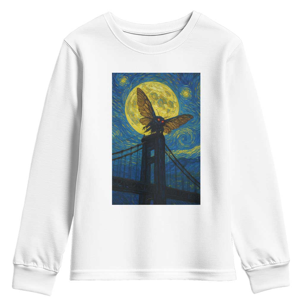 Mothman Starry Night Youth Sweatshirt Van Gogh Cryptid Gift TS12 White Print Your Wear