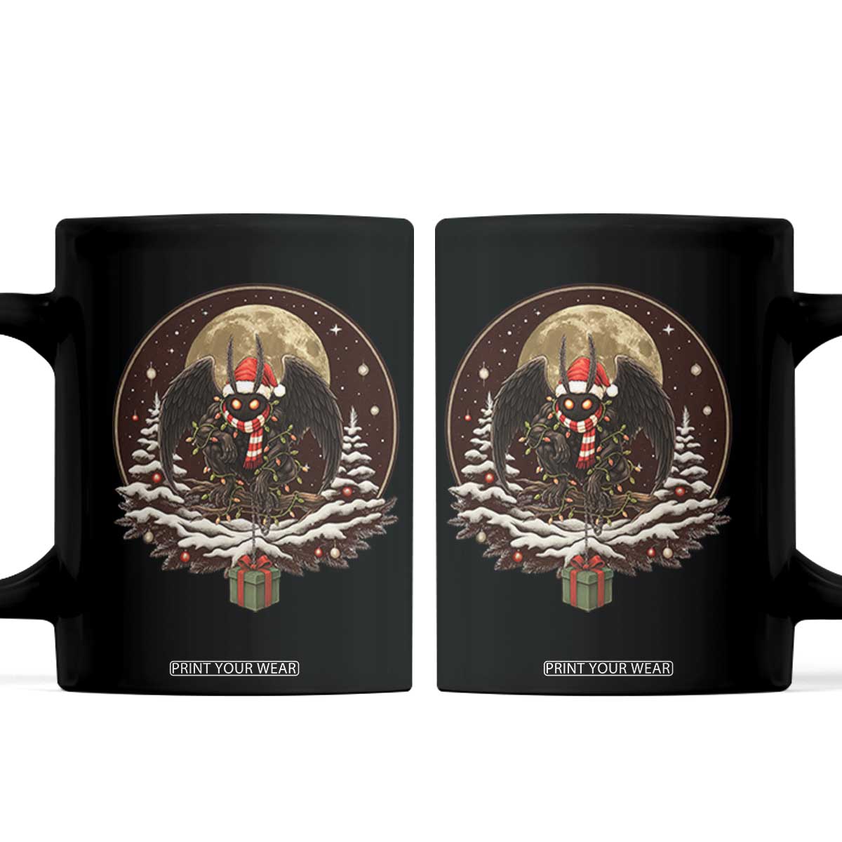 Mothman In Christmas Night Coffee Mug Funny Cryptid Gift TS12 Black Print Your Wear
