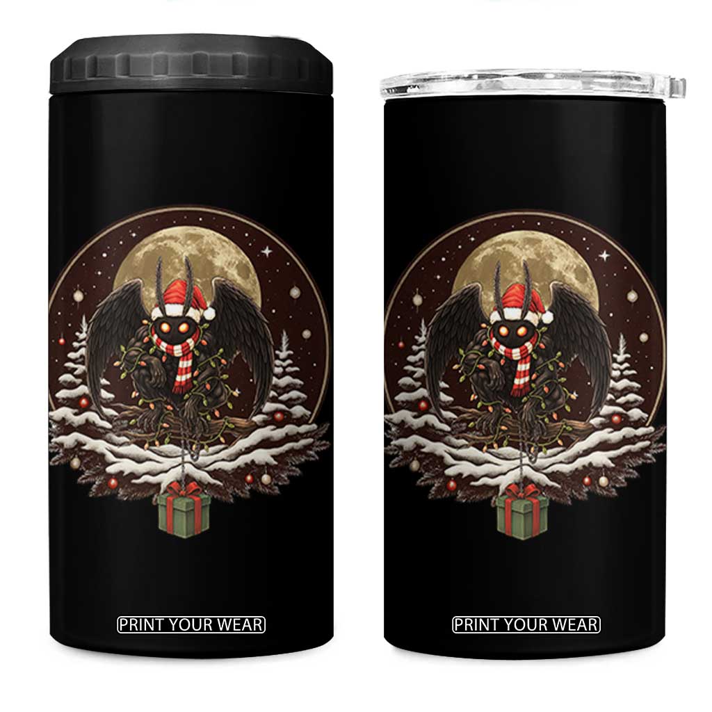 Mothman In Christmas Night 4 in 1 Can Cooler Tumbler Funny Cryptid Gift TS12 One Size: 16 oz Black Print Your Wear