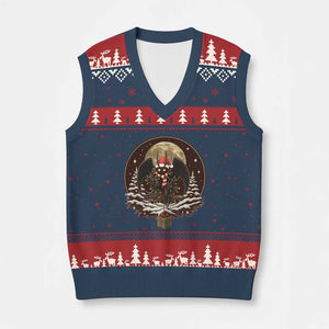 Mothman In Xmas Night V-Neck Knit Sweater Vest Funny Cryptid Gift TS12 Navy Red Print Your Wear