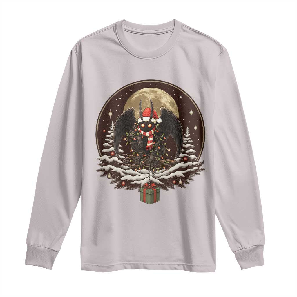 Mothman In Christmas Night Long Sleeve Shirt Funny Cryptid Gift TS12 Ice Gray Print Your Wear