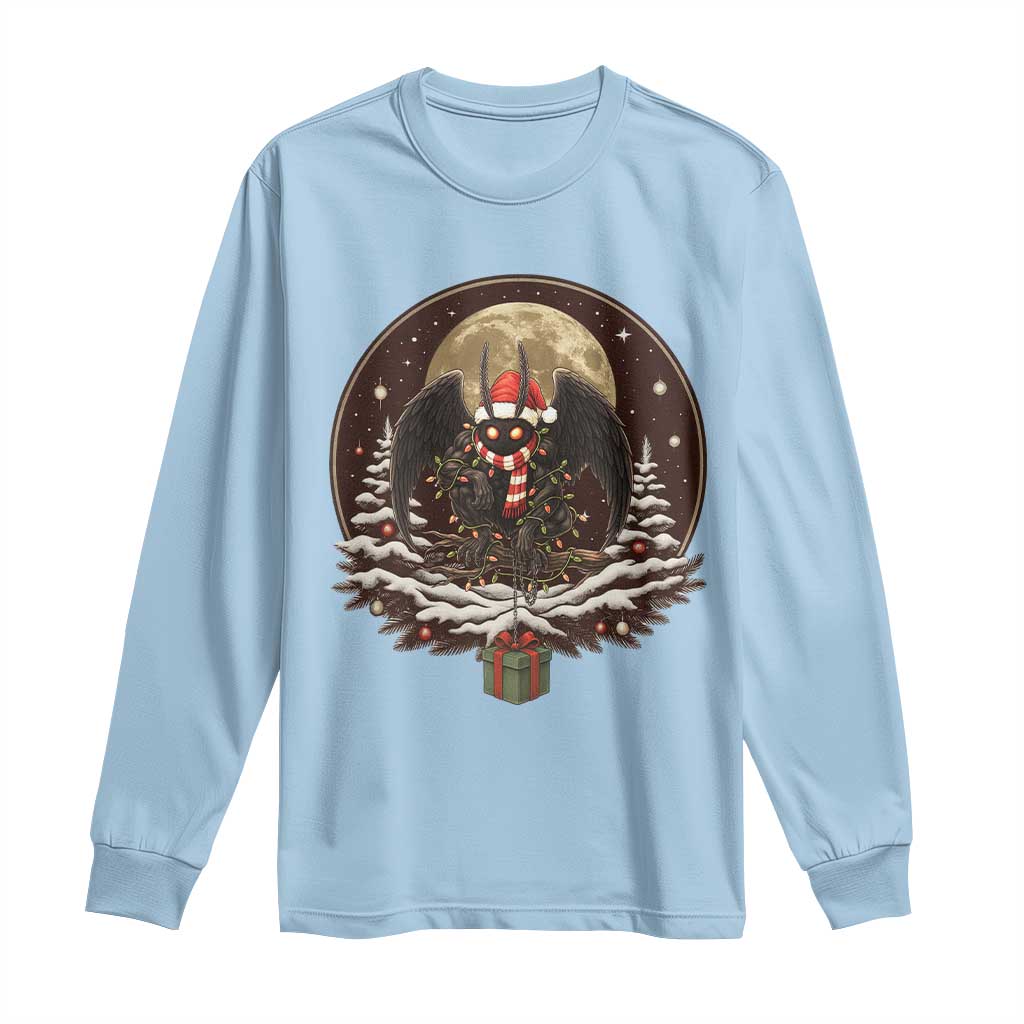 Mothman In Christmas Night Long Sleeve Shirt Funny Cryptid Gift TS12 Light Blue Print Your Wear