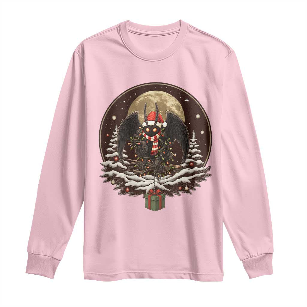 Mothman In Christmas Night Long Sleeve Shirt Funny Cryptid Gift TS12 Light Pink Print Your Wear