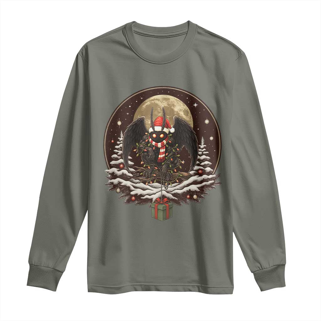 Mothman In Christmas Night Long Sleeve Shirt Funny Cryptid Gift TS12 Military Green Print Your Wear