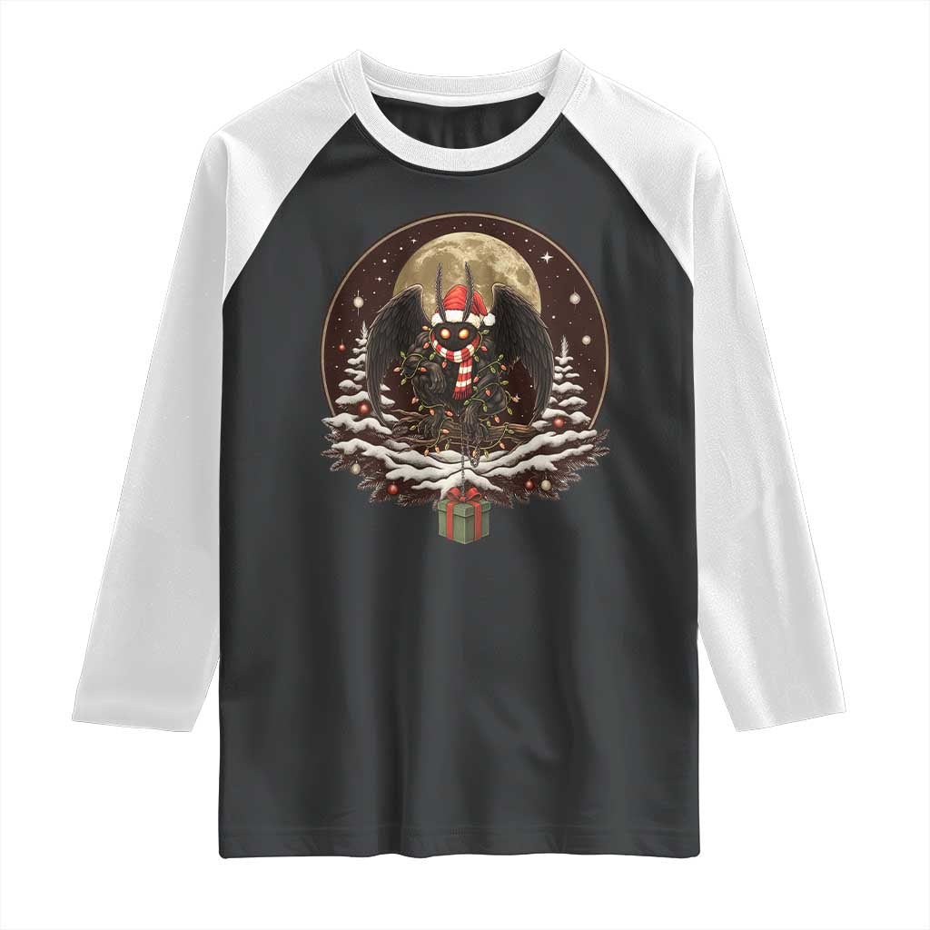 Mothman In Christmas Night Raglan Shirt Funny Cryptid Gift TS12 Black White Print Your Wear