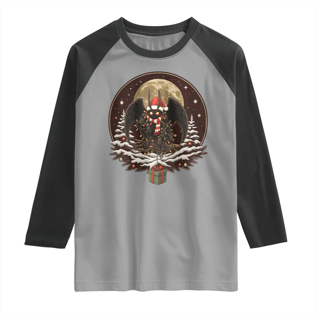 Mothman In Christmas Night Raglan Shirt Funny Cryptid Gift TS12 Sport Gray Black Print Your Wear