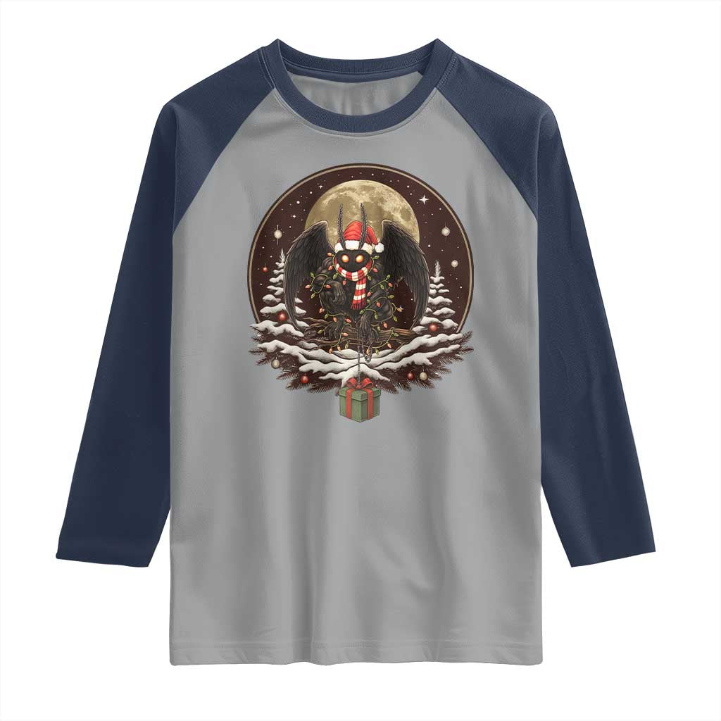 Mothman In Christmas Night Raglan Shirt Funny Cryptid Gift TS12 Sport Gray Navy Print Your Wear