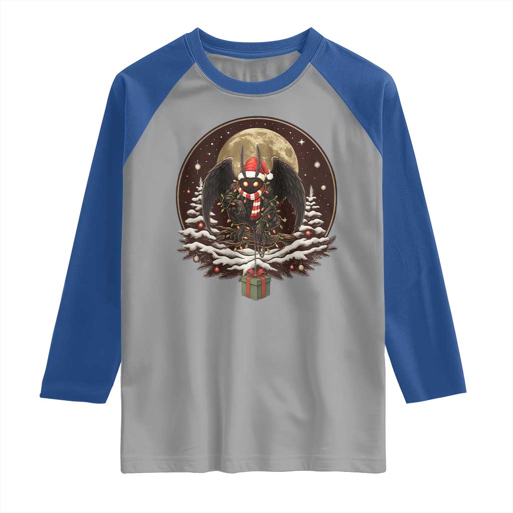 Mothman In Christmas Night Raglan Shirt Funny Cryptid Gift TS12 Sport Gray Royal Print Your Wear