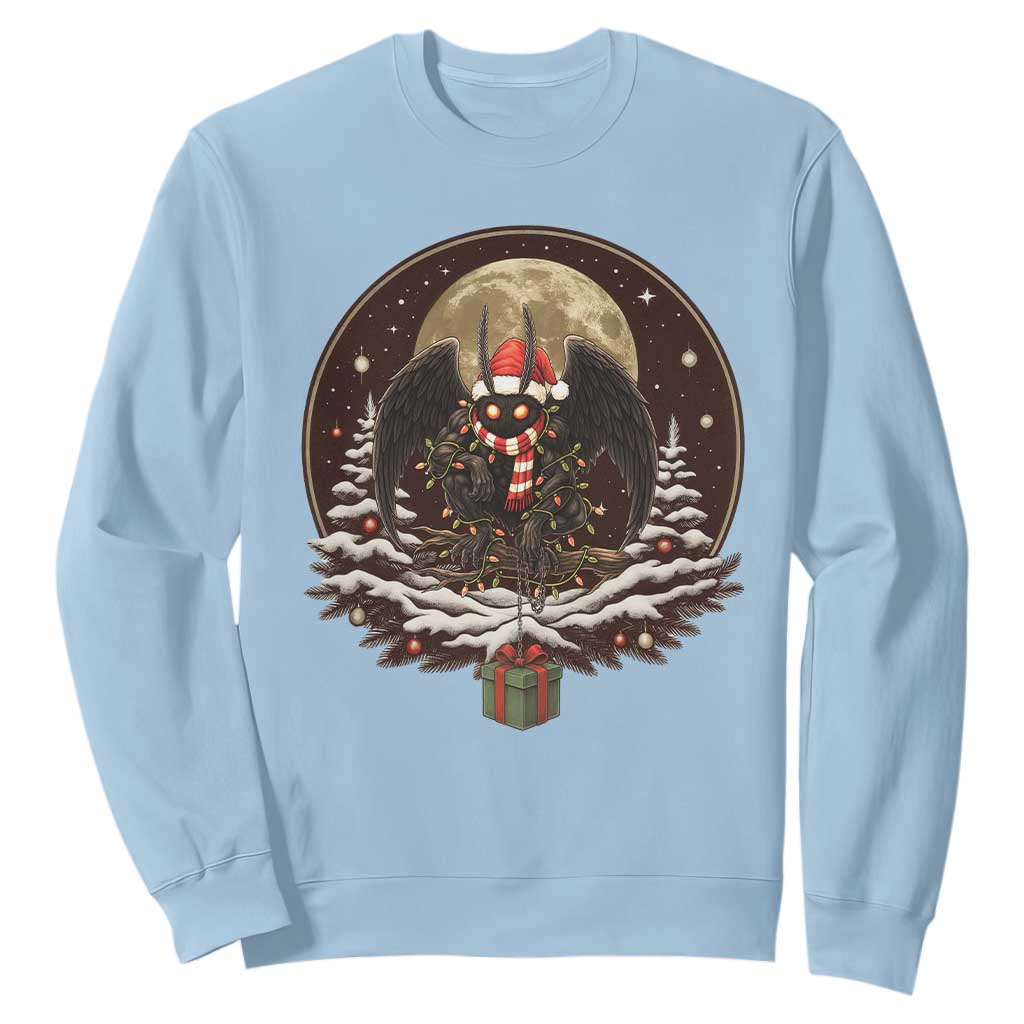 Mothman In Christmas Night Sweatshirt Funny Cryptid Gift TS12 Light Blue Print Your Wear