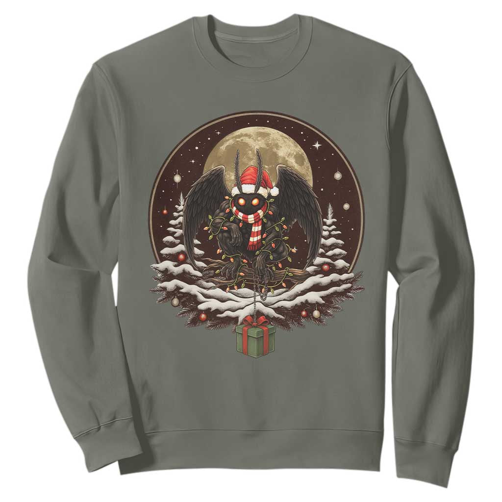 Mothman In Christmas Night Sweatshirt Funny Cryptid Gift TS12 Military Green Print Your Wear