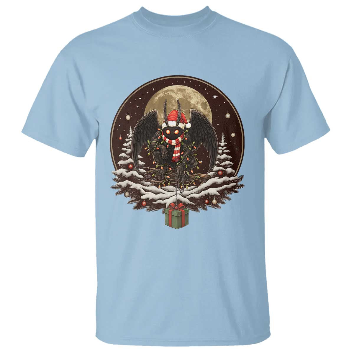 Mothman In Christmas Night T Shirt Funny Cryptid Gift TS12 Light Blue Print Your Wear