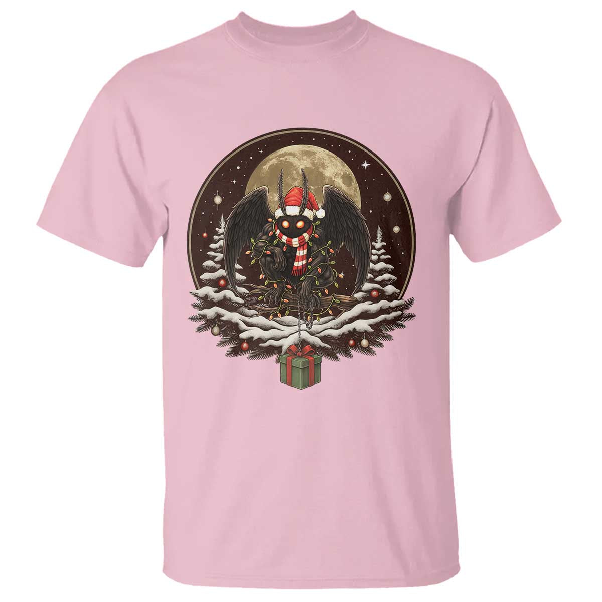 Mothman In Christmas Night T Shirt Funny Cryptid Gift TS12 Light Pink Print Your Wear