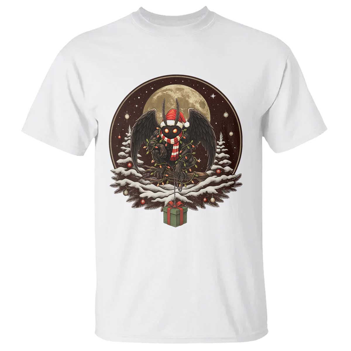 Mothman In Christmas Night T Shirt Funny Cryptid Gift TS12 White Print Your Wear
