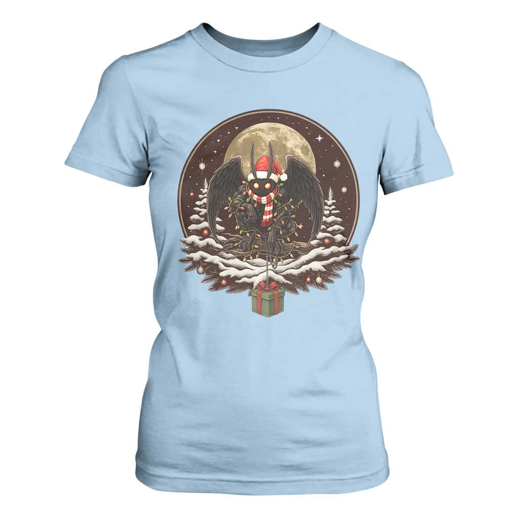 Mothman In Christmas Night T Shirt For Women Funny Cryptid Gift TS12 Light Blue Print Your Wear