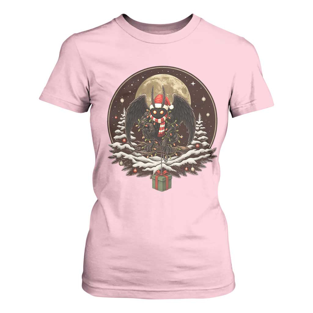 Mothman In Christmas Night T Shirt For Women Funny Cryptid Gift TS12 Light Pink Print Your Wear