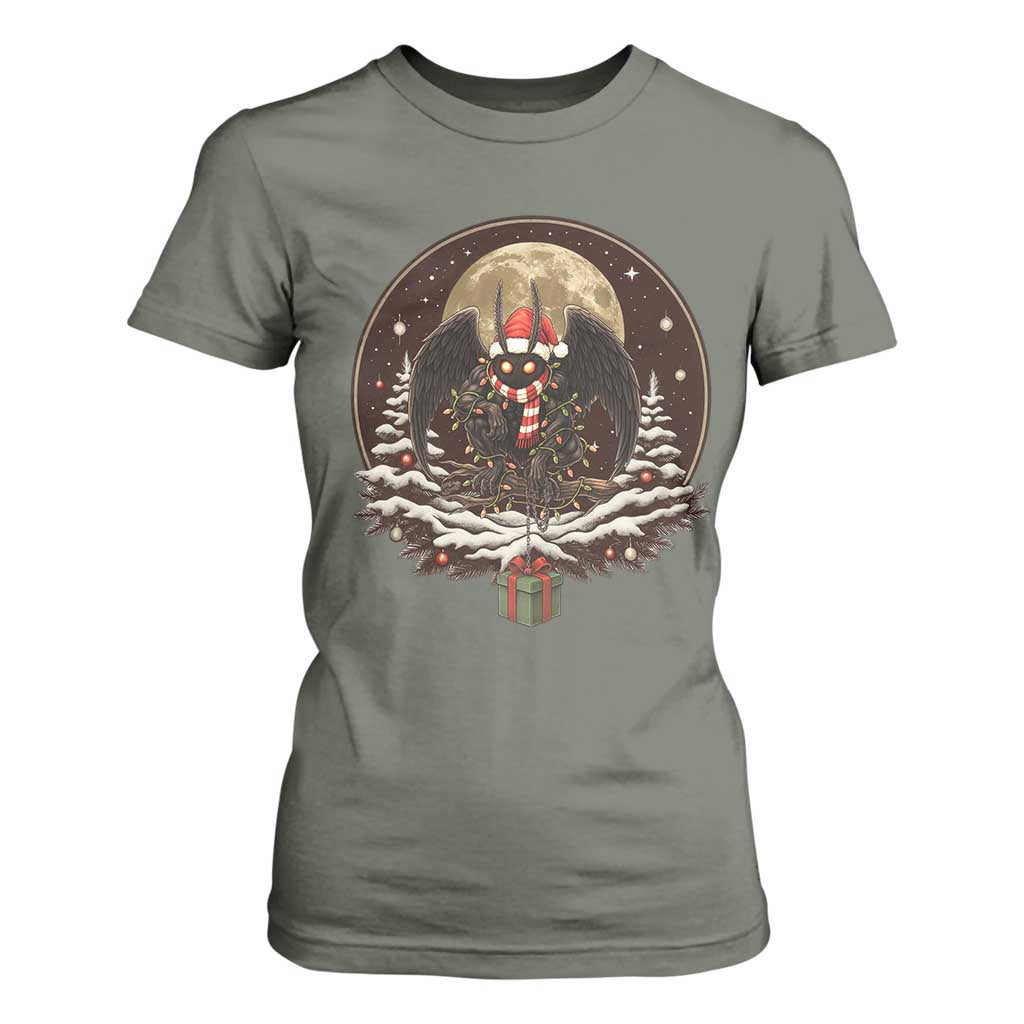 Mothman In Christmas Night T Shirt For Women Funny Cryptid Gift TS12 Military Green Print Your Wear