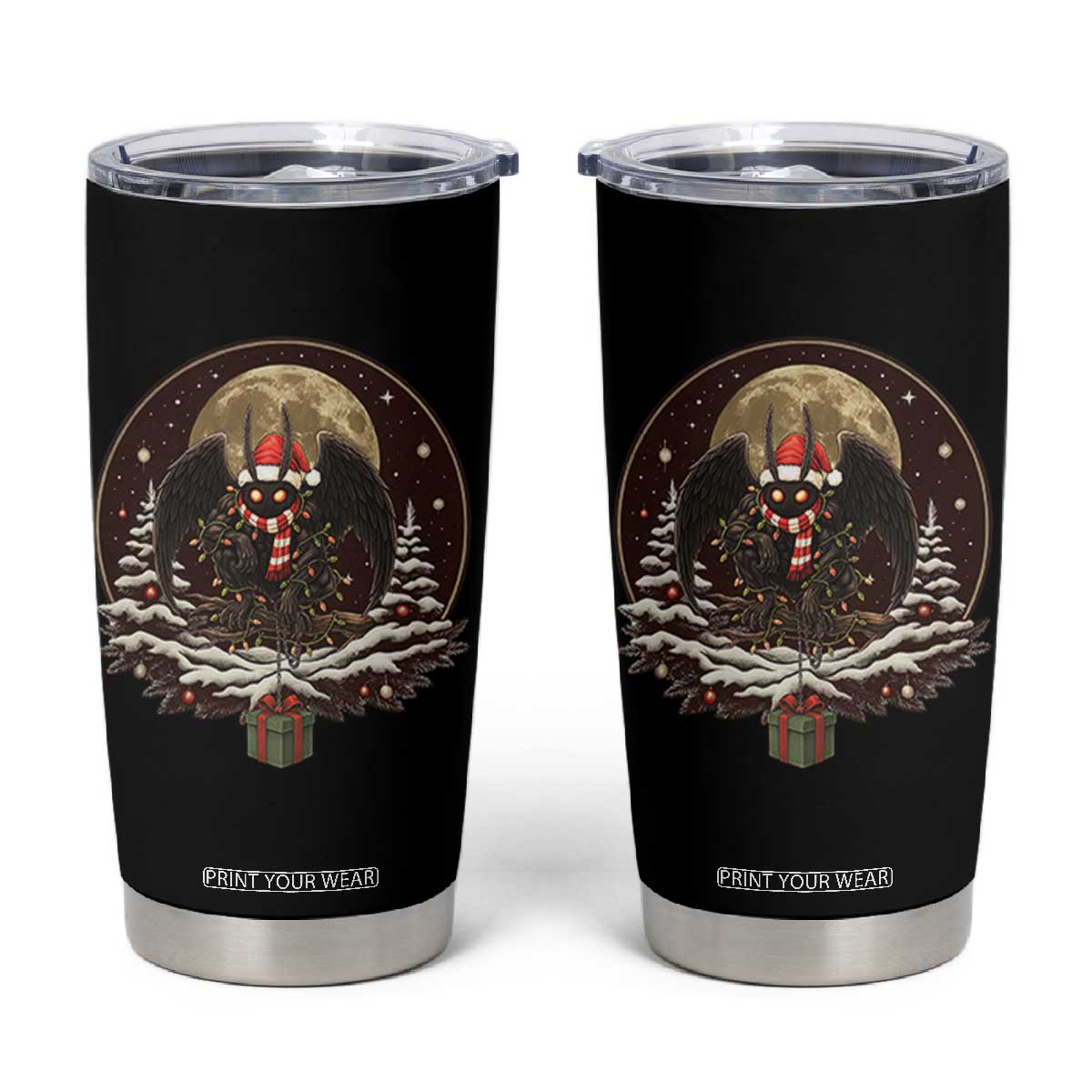 Mothman In Christmas Night Tumbler Cup Funny Cryptid Gift TS12 Black Print Your Wear