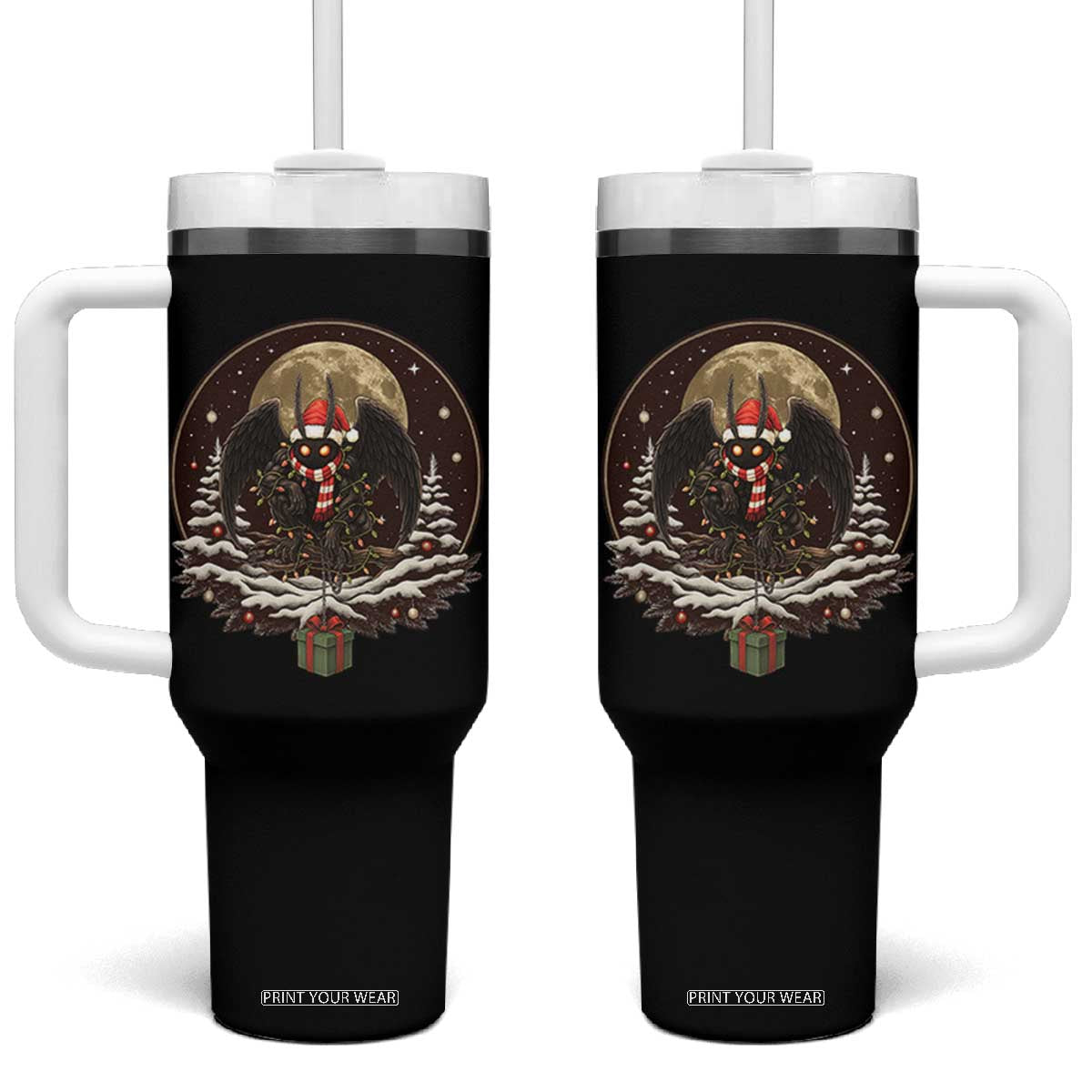 Mothman In Christmas Night Tumbler With Handle Funny Cryptid Gift TS12 One Size: 40 oz Black Print Your Wear