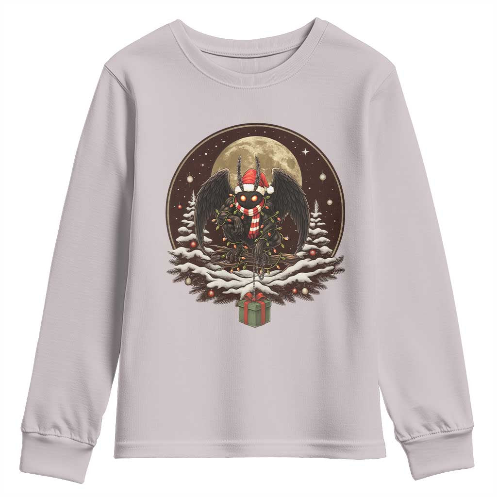 Mothman In Christmas Night Youth Sweatshirt Funny Cryptid Gift TS12 Ice Gray Print Your Wear