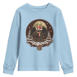Mothman In Christmas Night Youth Sweatshirt Funny Cryptid Gift TS12 Light Blue Print Your Wear
